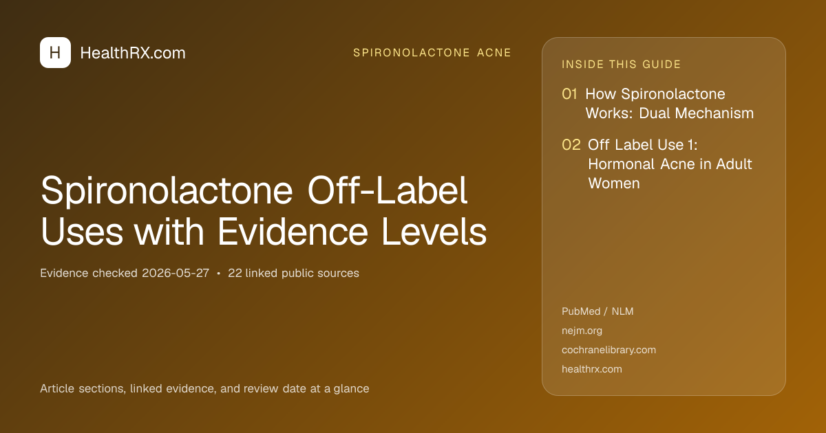 Evidence overview for Spironolactone Off-Label Uses with Evidence Levels