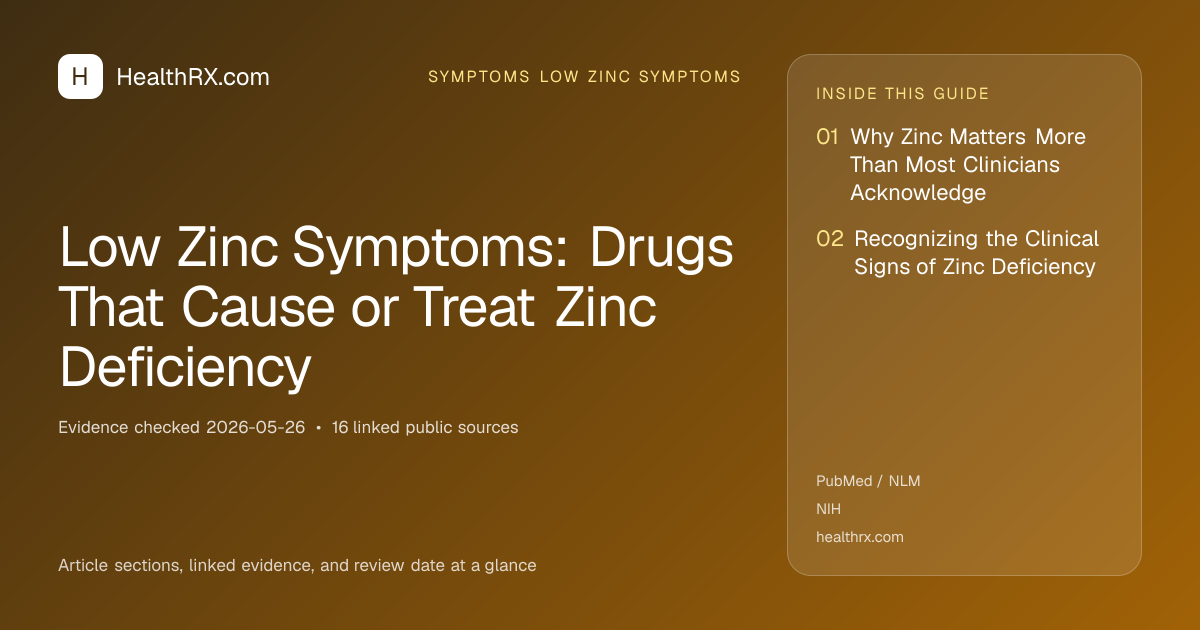 Evidence overview for symptoms low zinc symptoms: Low Zinc Symptoms: Drugs That Cause or Treat Zinc Deficiency
