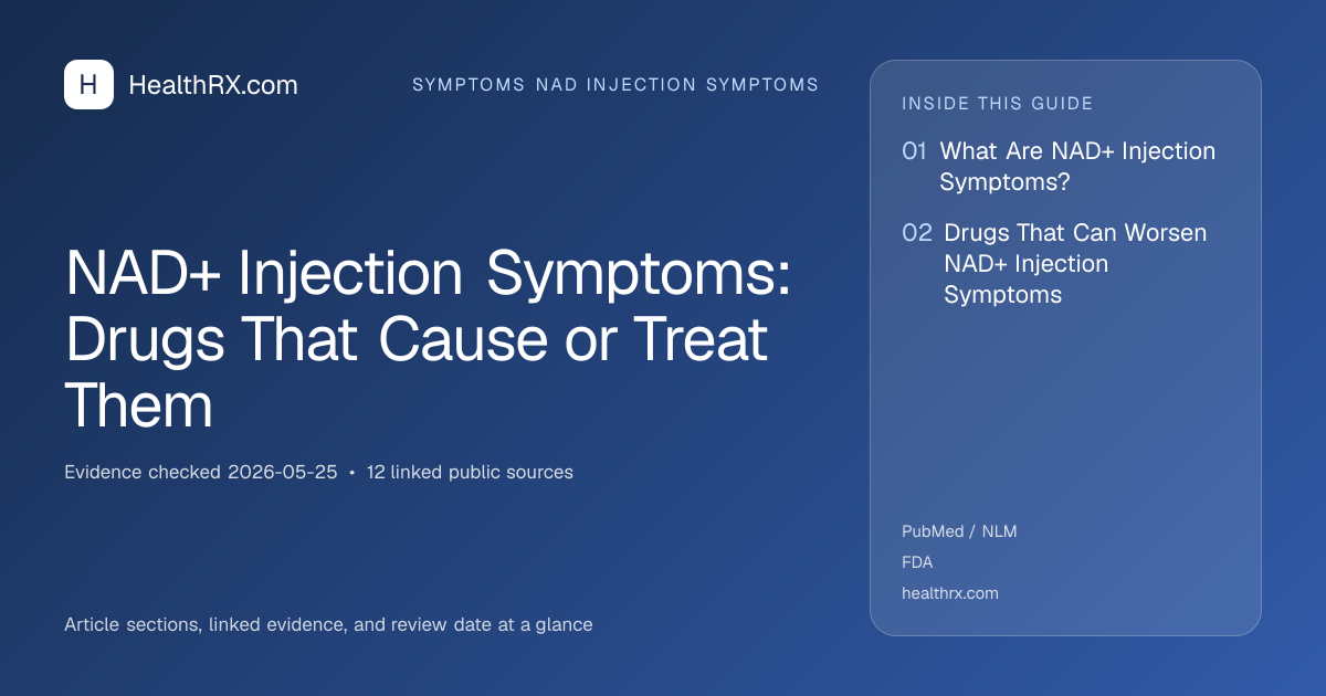 Evidence overview for symptoms nad injection symptoms: NAD+ Injection Symptoms: Drugs That Cause or Treat Them
