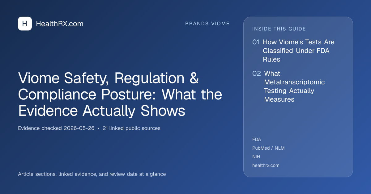 Evidence overview for Viome Safety, Regulation & Compliance Posture: What the Evidence Actually Shows