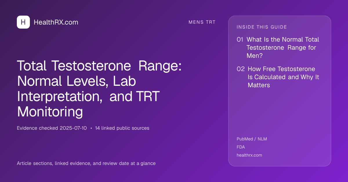 Evidence overview for Total Testosterone Range: Normal Levels, Lab Interpretation, and TRT Monitoring