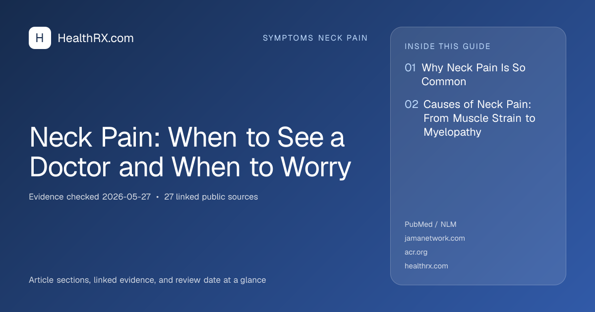 Evidence overview for symptoms neck pain: Neck Pain: When to See a Doctor and When to Worry