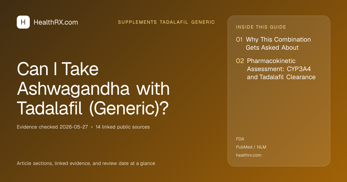 Evidence overview for supplements tadalafil generic: Can I Take Ashwagandha with Tadalafil (Generic)?