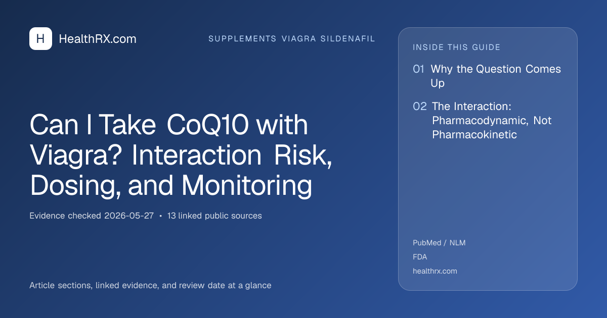 Evidence overview for Can I Take CoQ10 with Viagra? Interaction Risk, Dosing, and Monitoring