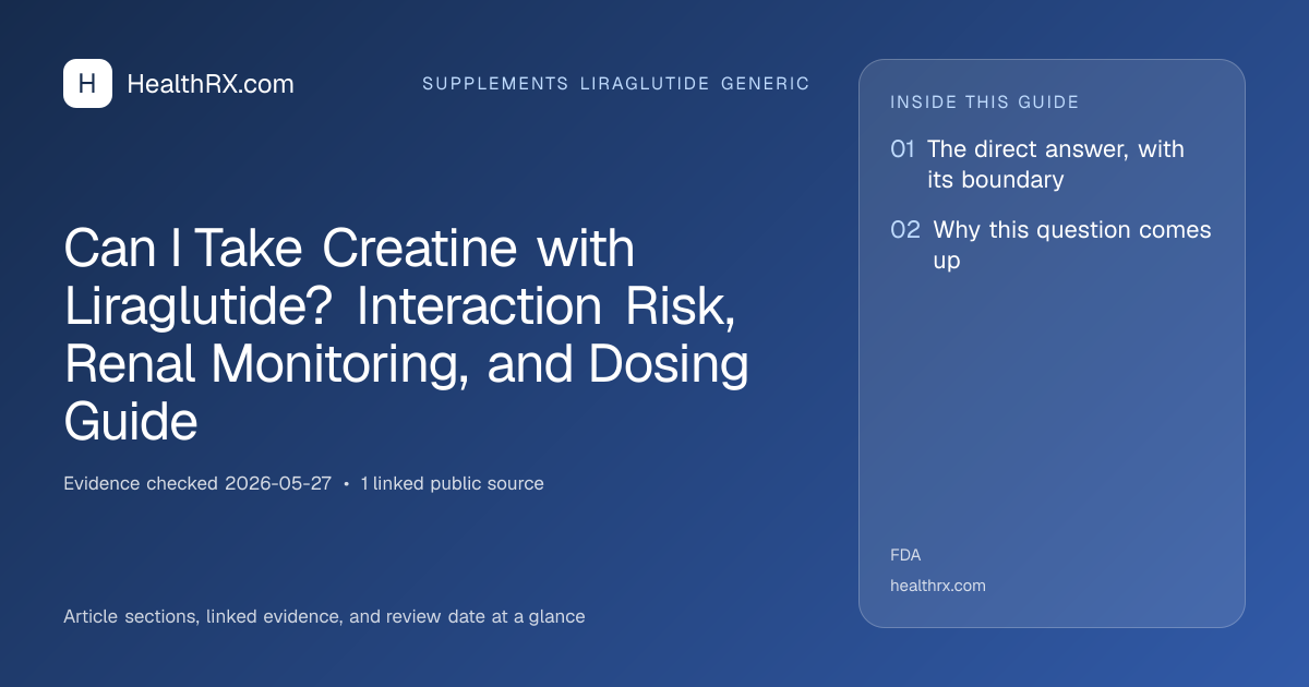 Evidence overview for Can I Take Creatine with Liraglutide? Interaction Risk, Renal Monitoring, and Dosing Guide