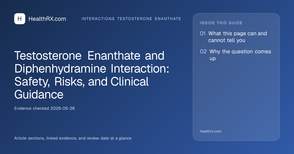 Evidence overview for Testosterone Enanthate and Diphenhydramine Interaction: Safety, Risks, and Clinical Guidance
