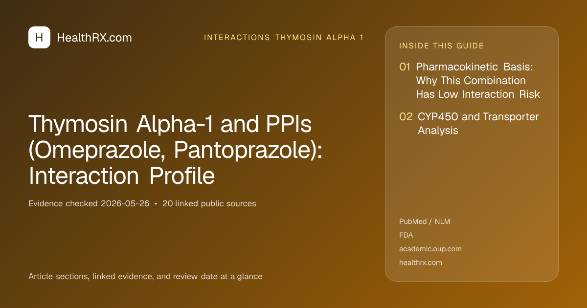 Evidence overview for interactions thymosin alpha 1: Thymosin Alpha-1 and PPIs (Omeprazole, Pantoprazole): Interaction Profile