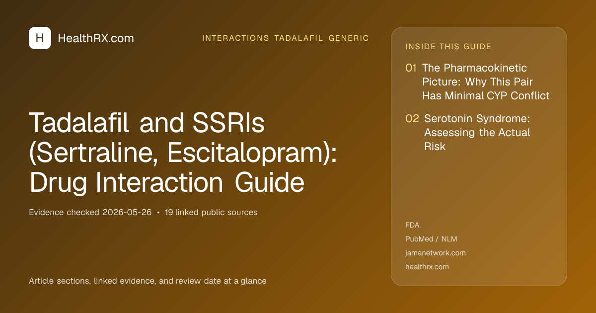 Evidence overview for interactions tadalafil generic: Tadalafil and SSRIs (Sertraline, Escitalopram): Drug Interaction Guide