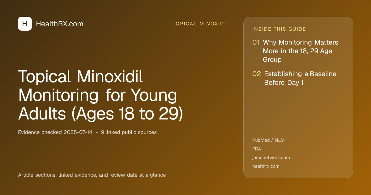 Evidence overview for topical minoxidil: Topical Minoxidil Monitoring for Young Adults (Ages 18 to 29)