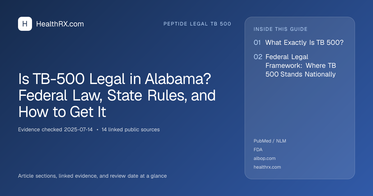 Evidence overview for Is TB-500 Legal in Alabama? Federal Law, State Rules, and How to Get It