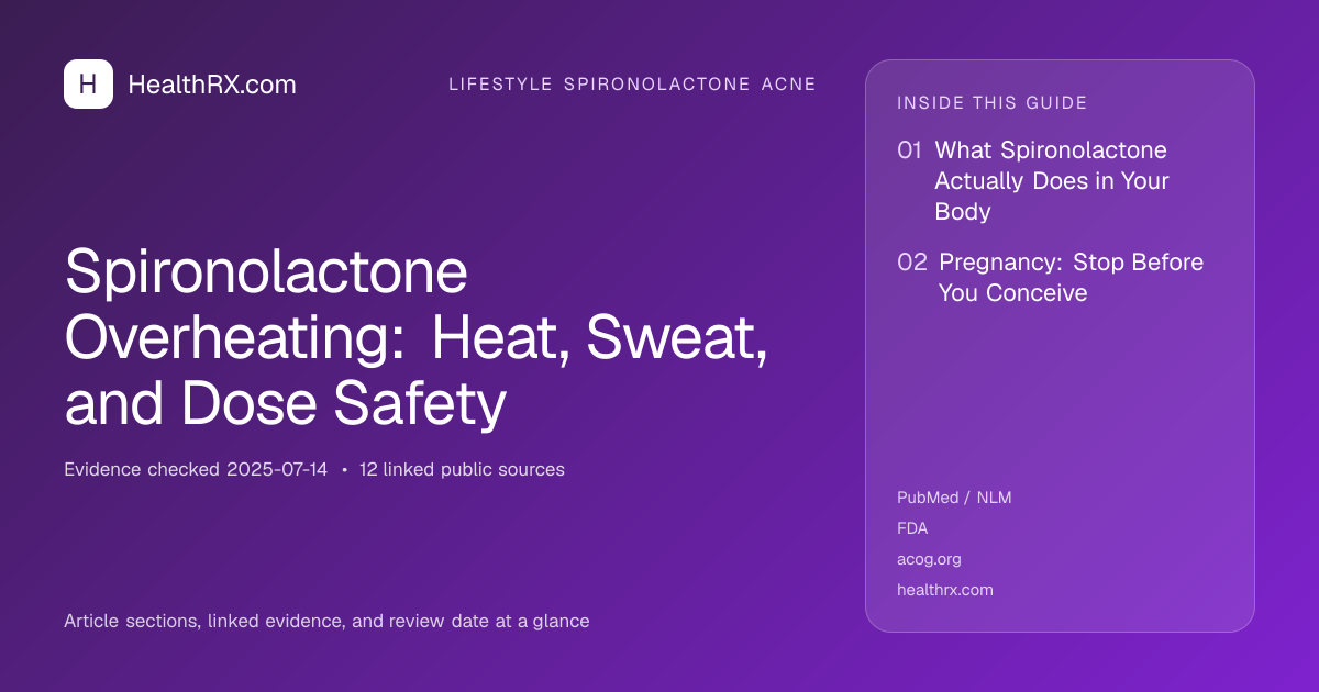 Evidence overview for lifestyle spironolactone acne: Spironolactone Overheating: Heat, Sweat, and Dose Safety
