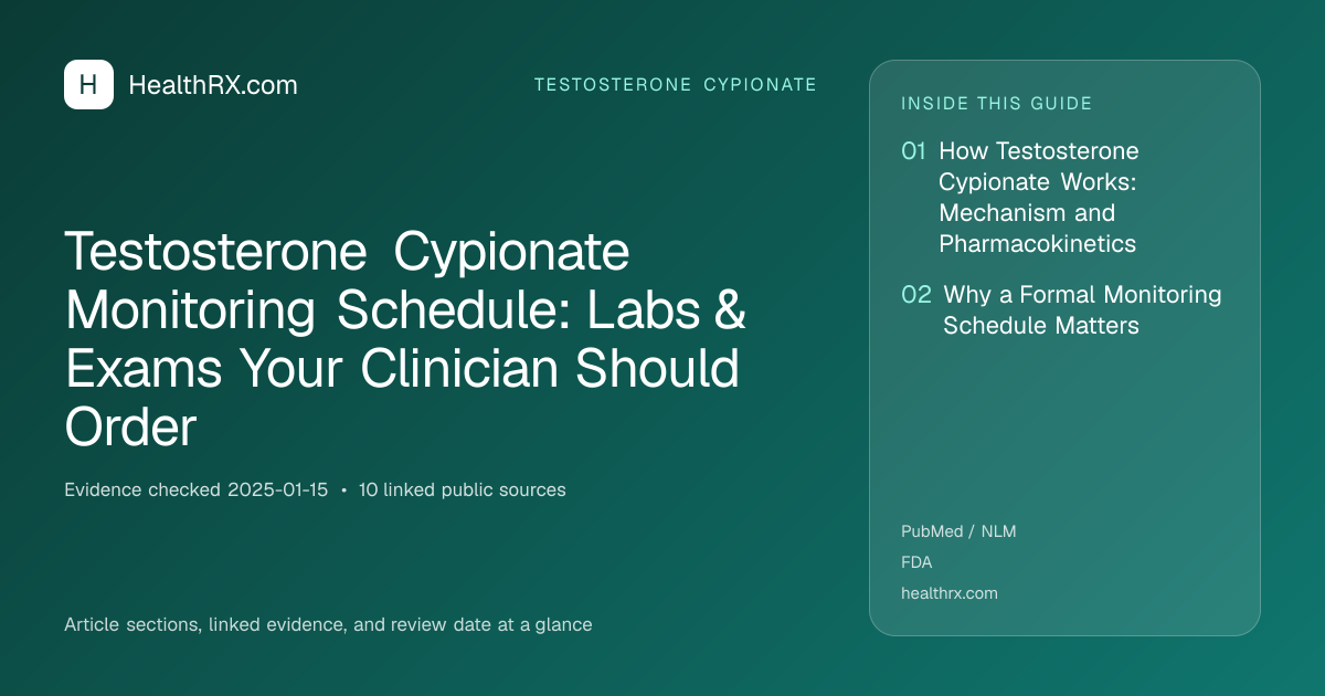 Evidence overview for Testosterone Cypionate Monitoring Schedule: Labs & Exams Your Clinician Should Order