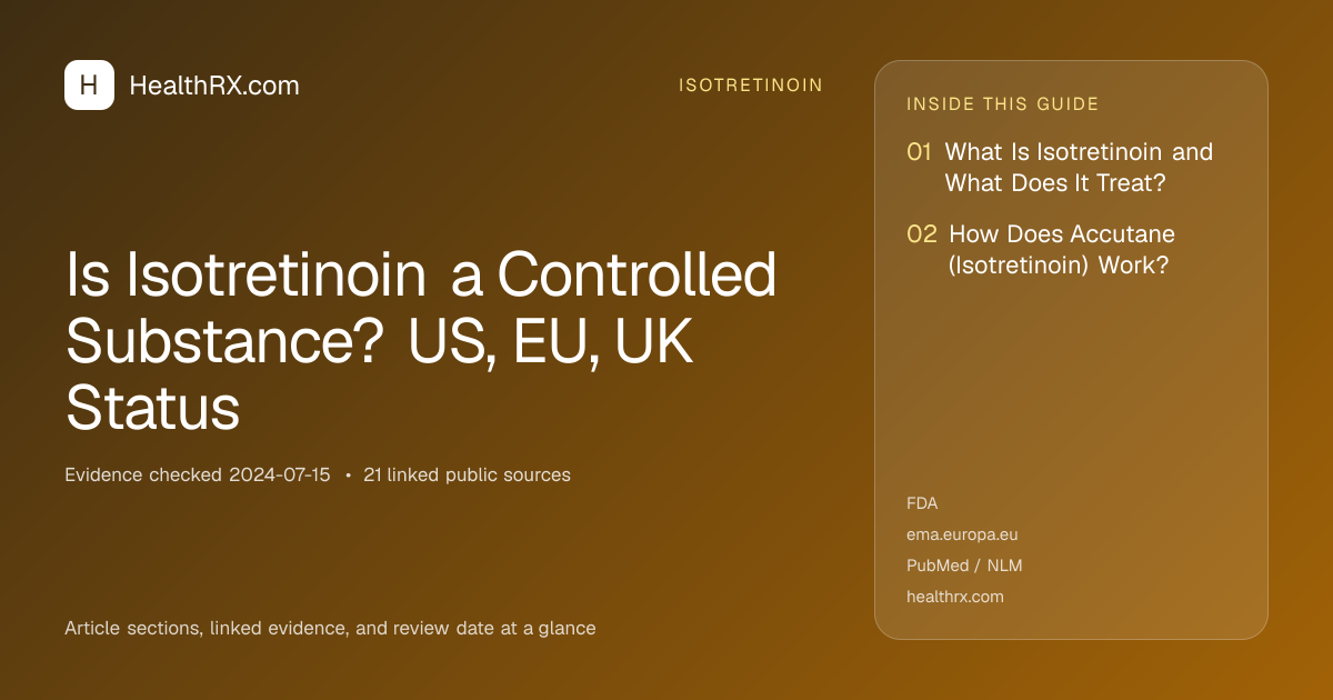 Evidence overview for isotretinoin: Is Isotretinoin a Controlled Substance? US, EU, UK Status