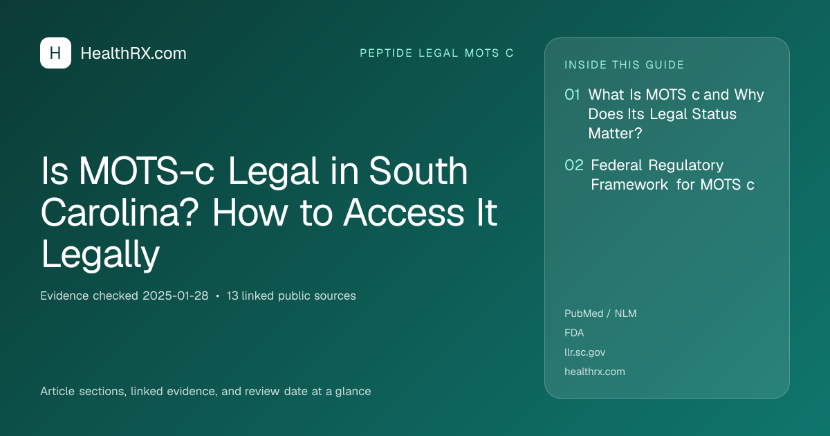 Evidence overview for Is MOTS-c Legal in South Carolina? How to Access It Legally