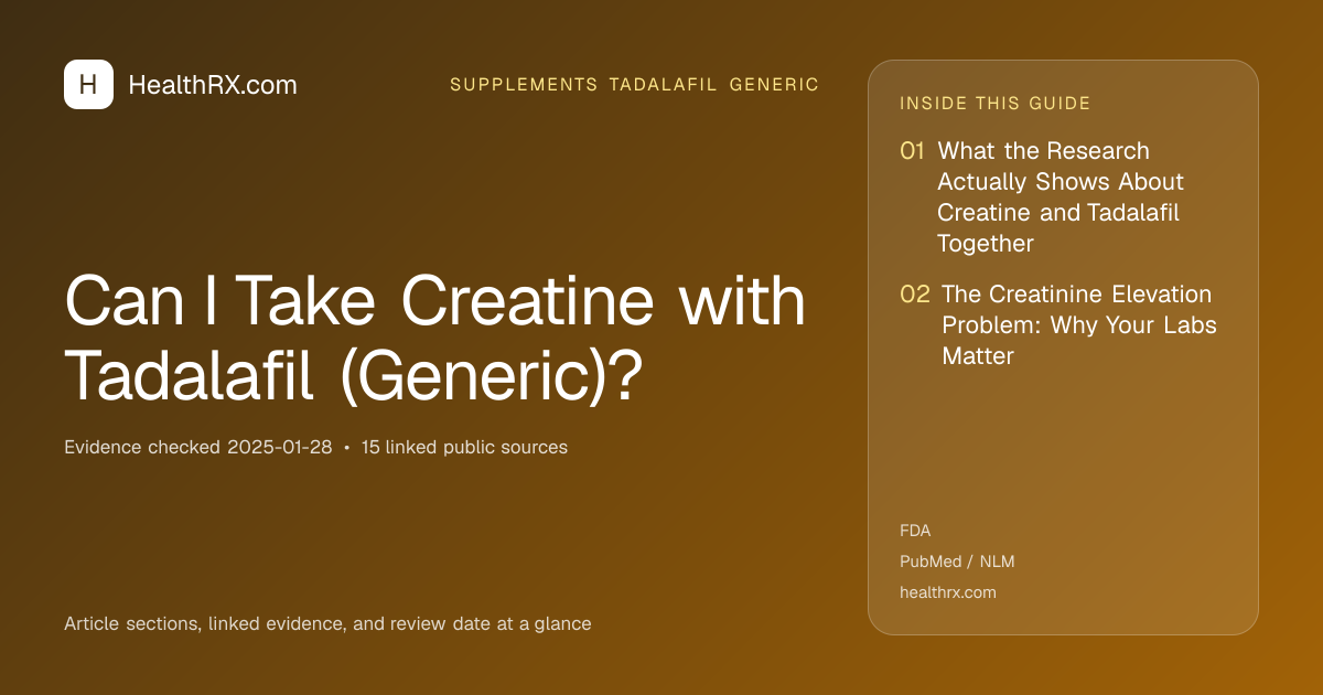 Evidence overview for supplements tadalafil generic: Can I Take Creatine with Tadalafil (Generic)?