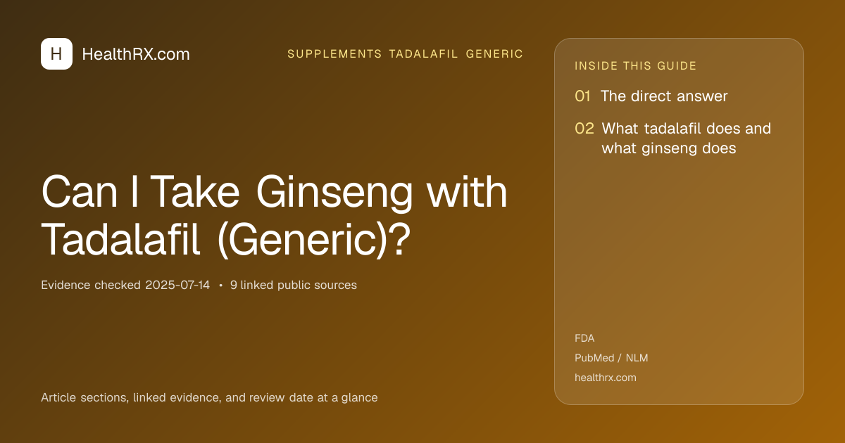 Evidence overview for supplements tadalafil generic: Can I Take Ginseng with Tadalafil (Generic)?