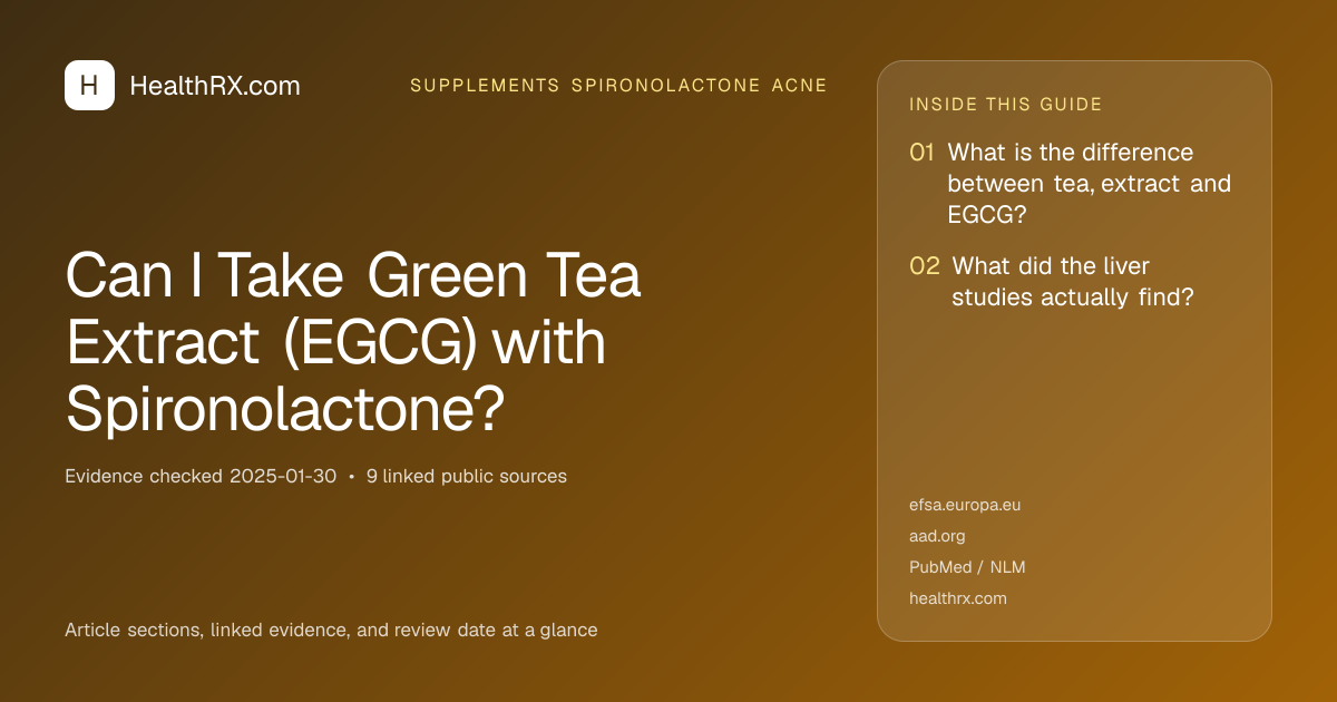 Evidence overview for supplements spironolactone acne: Can I Take Green Tea Extract (EGCG) with Spironolactone?