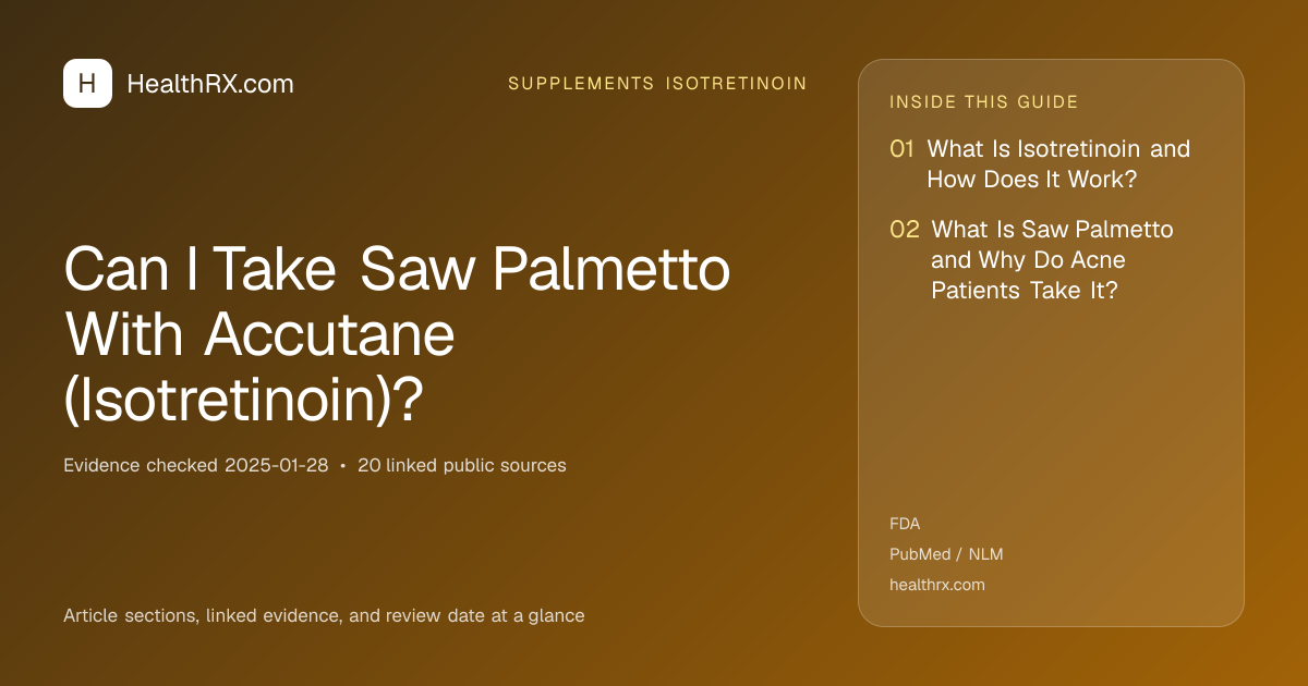 Evidence overview for supplements isotretinoin: Can I Take Saw Palmetto With Accutane (Isotretinoin)?
