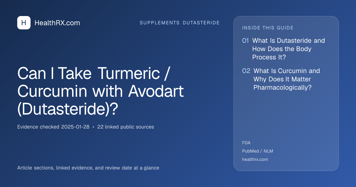 Evidence overview for supplements dutasteride: Can I Take Turmeric / Curcumin with Avodart (Dutasteride)?