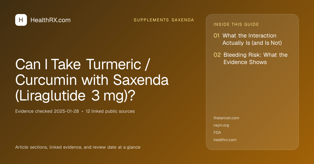 Evidence overview for Can I Take Turmeric / Curcumin with Saxenda (Liraglutide 3 mg)?