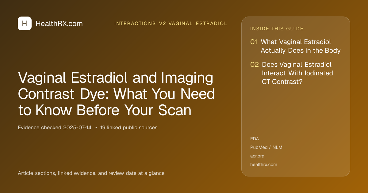Evidence overview for interactions v2 vaginal estradiol: Vaginal Estradiol and Imaging Contrast Dye: What You Need to Know Before Your Scan