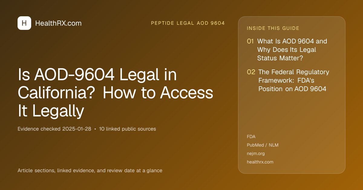 Evidence overview for Is AOD-9604 Legal in California? How to Access It Legally