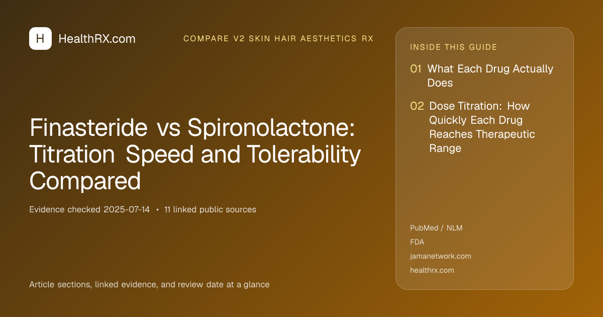 Evidence overview for compare v2 skin hair aesthetics rx: Finasteride vs Spironolactone: Titration Speed and Tolerability Compared