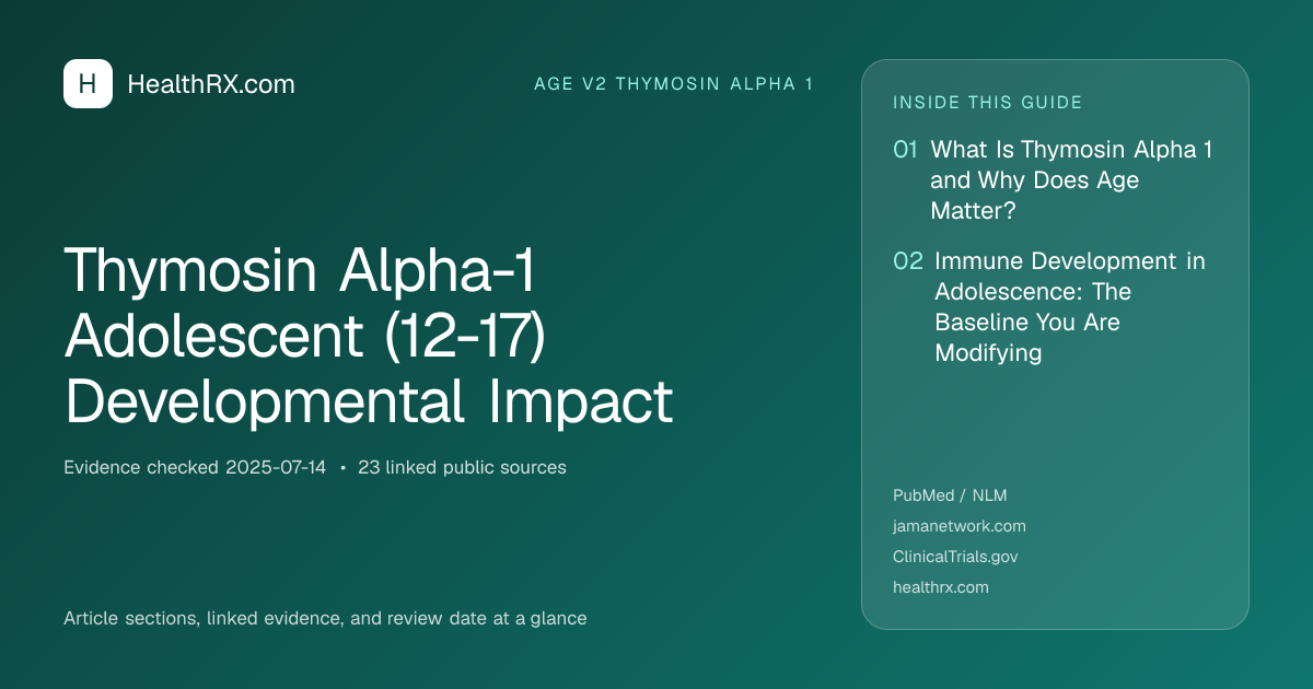 Evidence overview for age v2 thymosin alpha 1: Thymosin Alpha-1 Adolescent (12-17) Developmental Impact