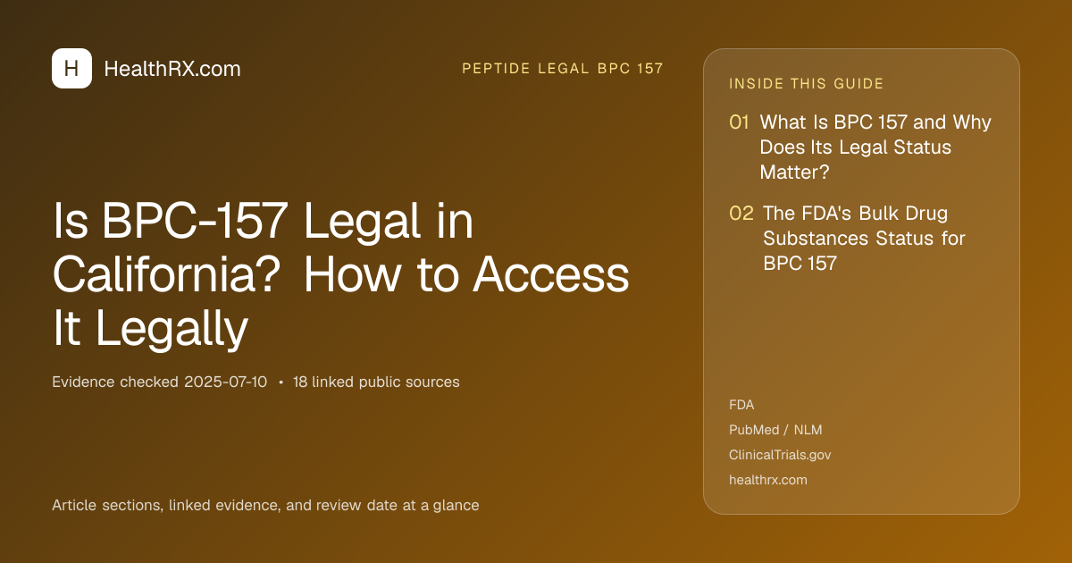 Evidence overview for Is BPC-157 Legal in California? How to Access It Legally