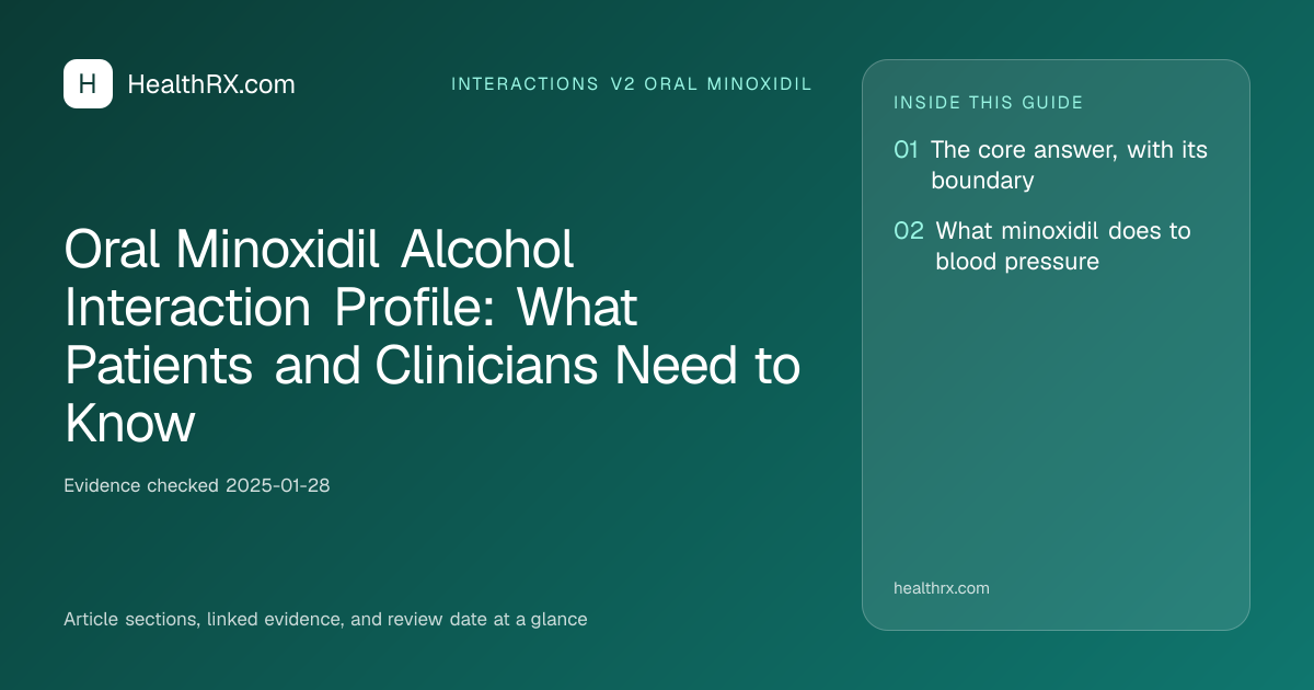 Evidence overview for interactions v2 oral minoxidil: Oral Minoxidil Alcohol Interaction Profile: What Patients and Clinicians Need to Know