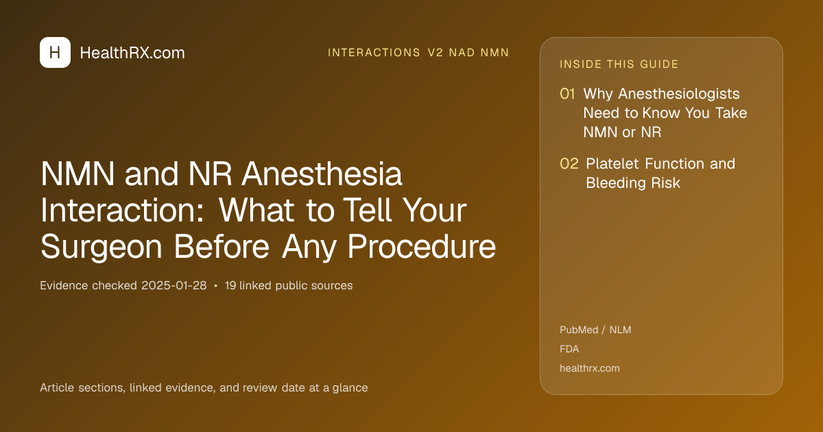Evidence overview for interactions v2 nad nmn: NMN and NR Anesthesia Interaction: What to Tell Your Surgeon Before Any Procedure