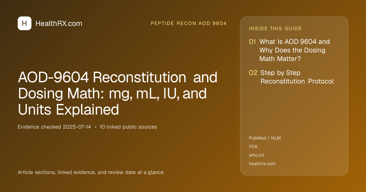 Evidence overview for AOD-9604 Reconstitution and Dosing Math: mg, mL, IU, and Units Explained