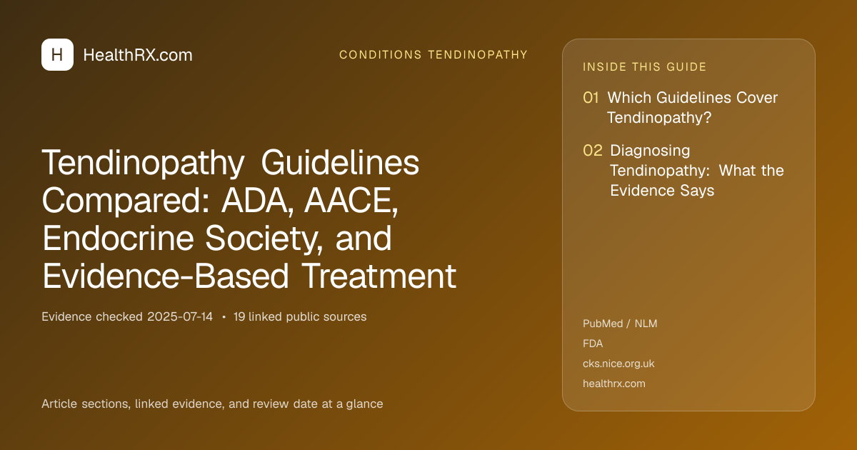 Evidence overview for Tendinopathy Guidelines Compared: ADA, AACE, Endocrine Society, and Evidence-Based Treatment