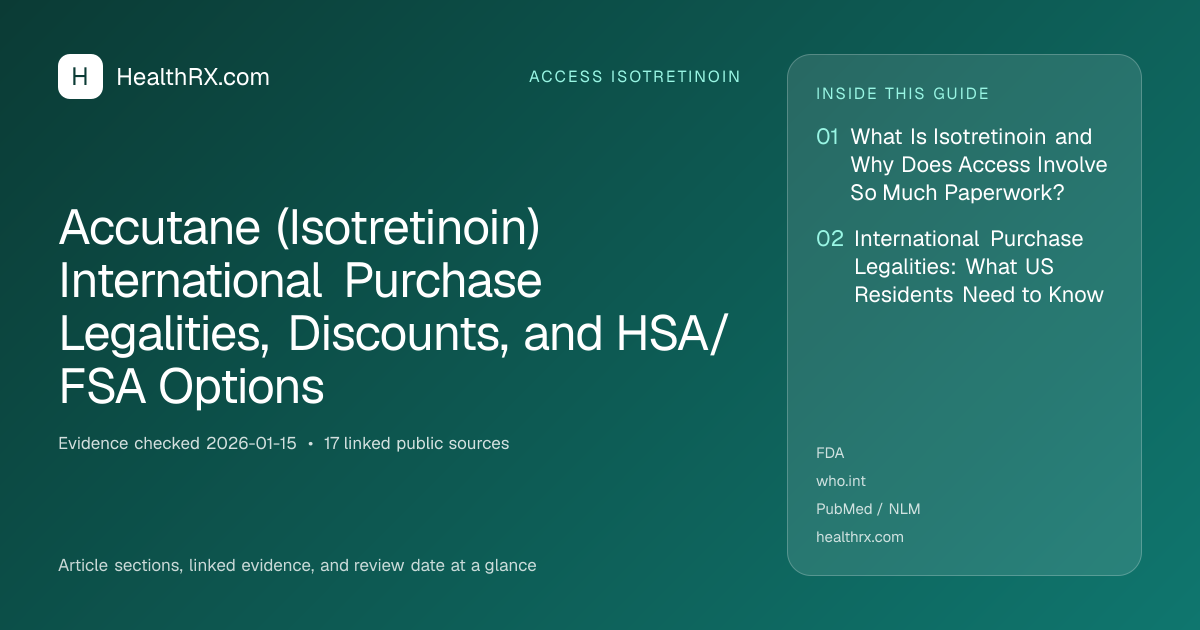 Evidence overview for Accutane (Isotretinoin) International Purchase Legalities, Discounts, and HSA/FSA Options