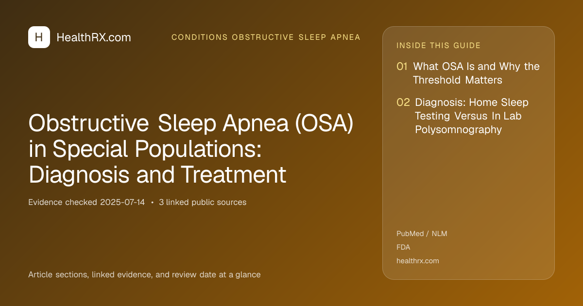 Evidence overview for Obstructive Sleep Apnea (OSA) in Special Populations: Diagnosis and Treatment