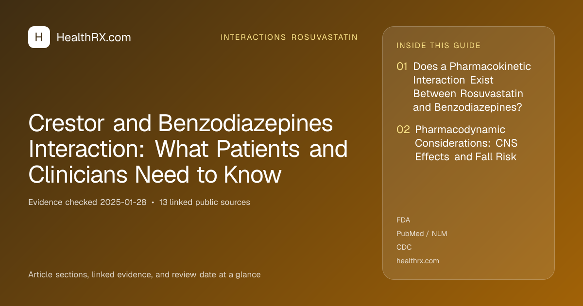 Evidence overview for interactions rosuvastatin: Crestor and Benzodiazepines Interaction: What Patients and Clinicians Need to Know