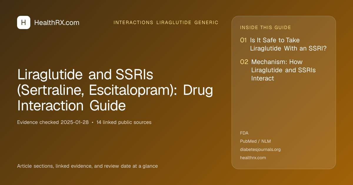 Evidence overview for Liraglutide and SSRIs (Sertraline, Escitalopram): Drug Interaction Guide