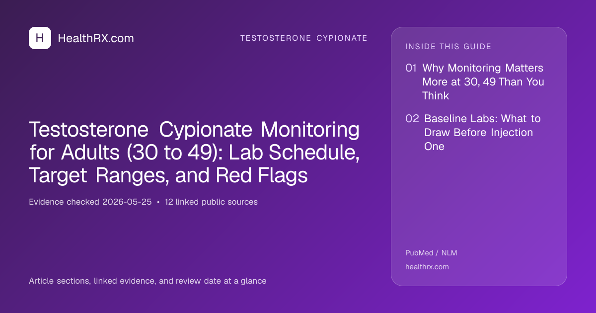 Evidence overview for Testosterone Cypionate Monitoring for Adults (30 to 49): Lab Schedule, Target Ranges, and Red Flags