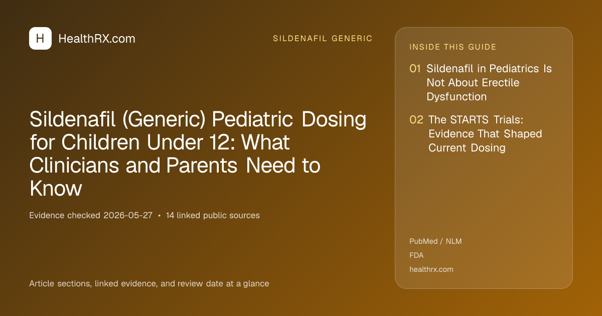 Evidence overview for sildenafil generic: Sildenafil (Generic) Pediatric Dosing for Children Under 12: What Clinicians and Parents Need to Know