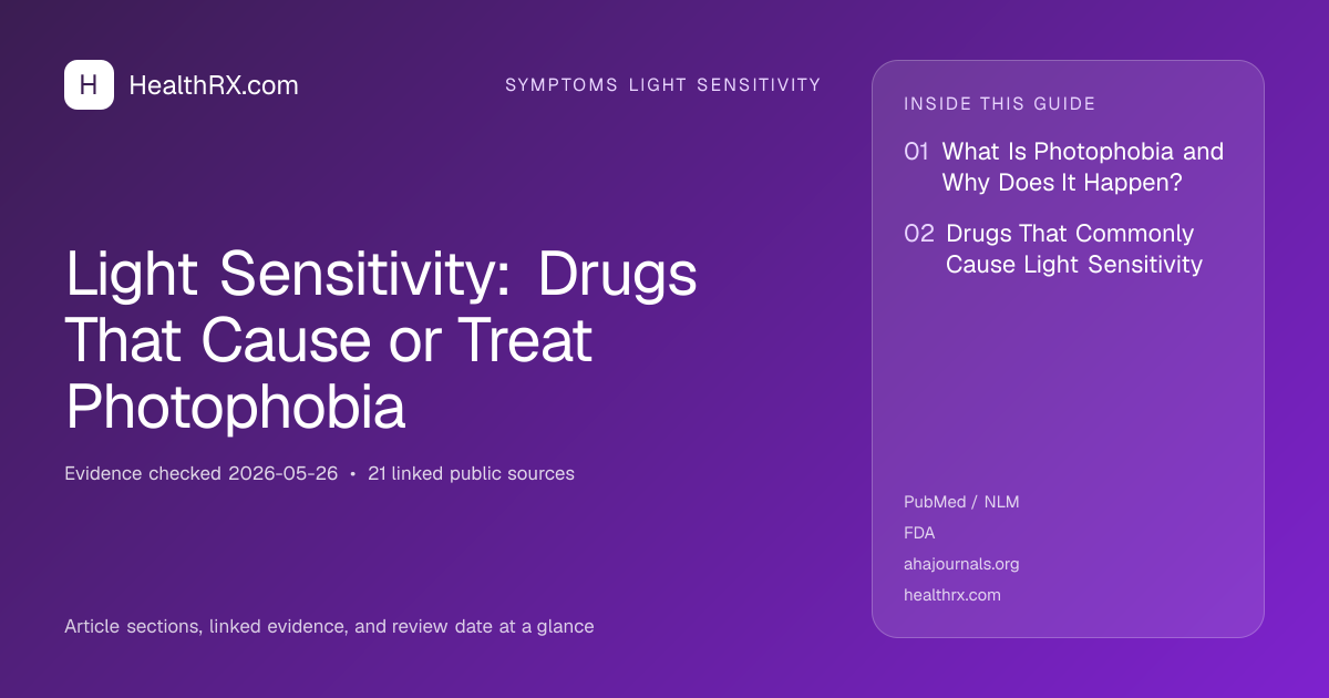 Evidence overview for symptoms light sensitivity: Light Sensitivity: Drugs That Cause or Treat Photophobia