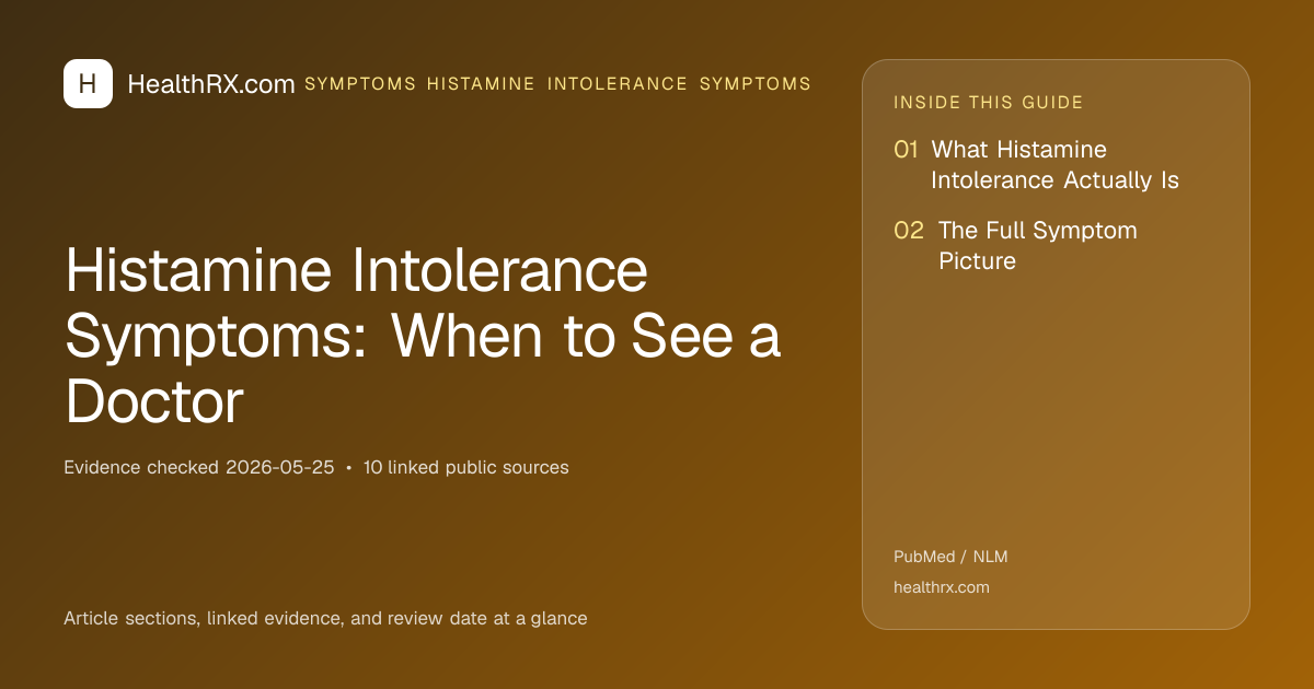 Evidence overview for symptoms histamine intolerance symptoms: Histamine Intolerance Symptoms: When to See a Doctor