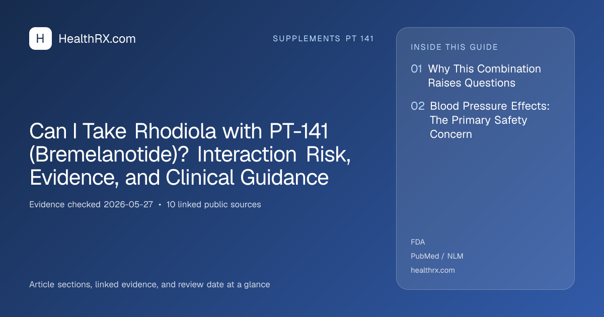 Evidence overview for Can I Take Rhodiola with PT-141 (Bremelanotide)? Interaction Risk, Evidence, and Clinical Guidance