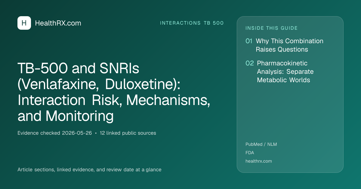 Evidence overview for TB-500 and SNRIs (Venlafaxine, Duloxetine): Interaction Risk, Mechanisms, and Monitoring