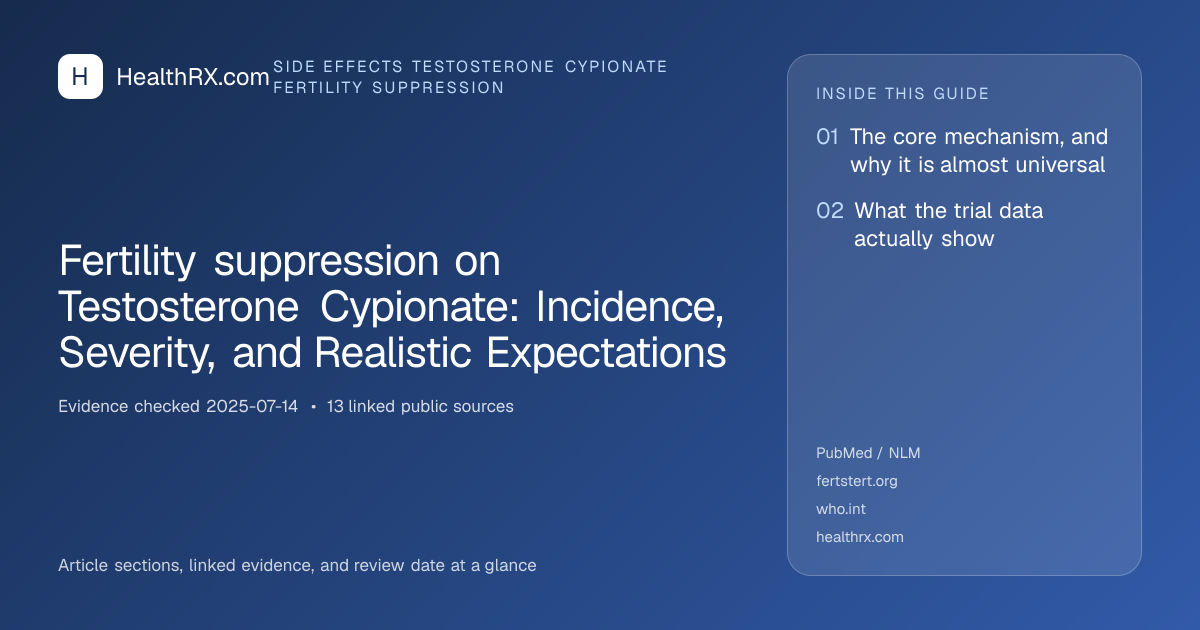 Evidence overview for Fertility suppression on Testosterone Cypionate: Incidence, Severity, and Realistic Expectations
