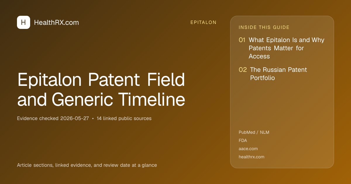 Evidence overview for Epitalon Patent Field and Generic Timeline