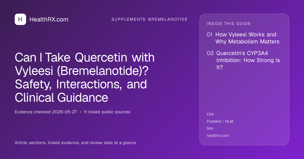 Evidence overview for Can I Take Quercetin with Vyleesi (Bremelanotide)? Safety, Interactions, and Clinical Guidance
