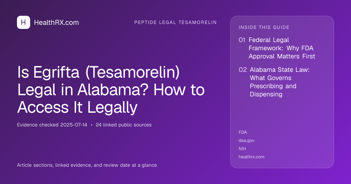 Evidence overview for Is Egrifta (Tesamorelin) Legal in Alabama? How to Access It Legally