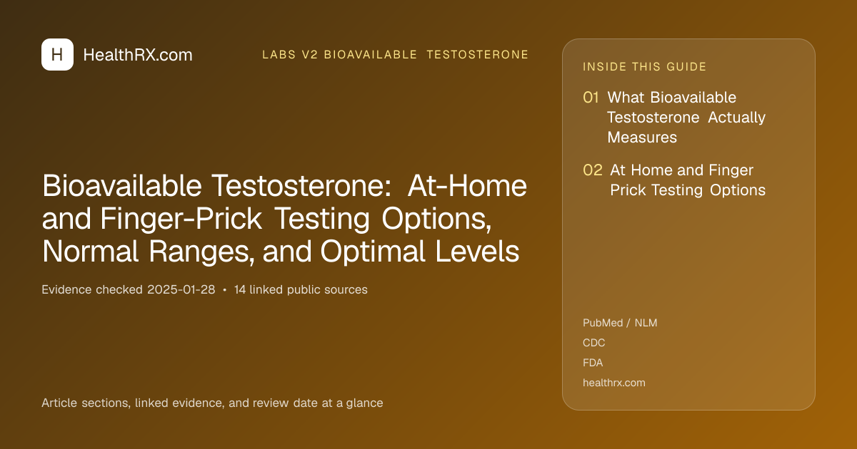 Evidence overview for Bioavailable Testosterone: At-Home and Finger-Prick Testing Options, Normal Ranges, and Optimal Levels
