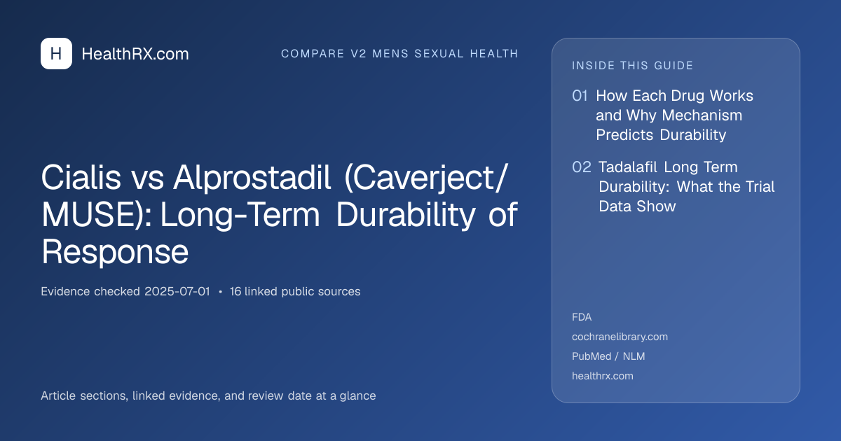 Evidence overview for compare v2 mens sexual health: Cialis vs Alprostadil (Caverject/MUSE): Long-Term Durability of Response