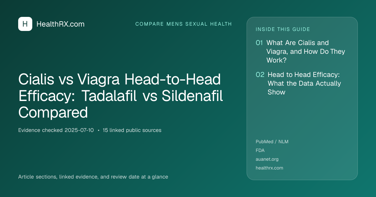 Evidence overview for compare mens sexual health: Cialis vs Viagra Head-to-Head Efficacy: Tadalafil vs Sildenafil Compared